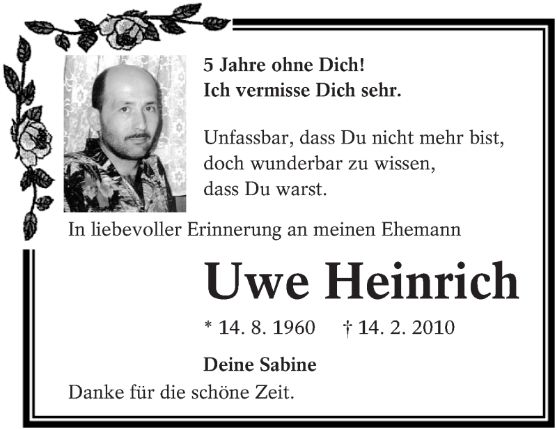  Traueranzeige für Uwe Heinrich vom 14.02.2015 aus lausitzer_rundschau