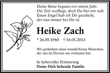 Traueranzeige von Heike Zach von lausitzer_rundschau