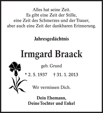 Traueranzeige von Irmgard Braack von lausitzer_rundschau