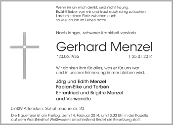 Traueranzeige von Gerhard Menzel von lausitzer_rundschau