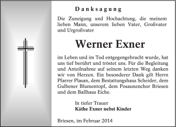 Traueranzeige von Werner Exner von lausitzer_rundschau