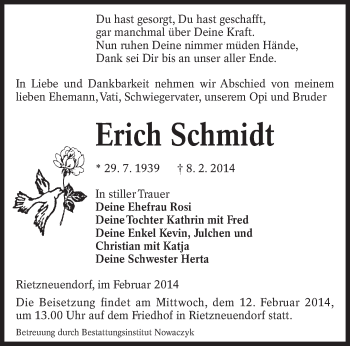 Traueranzeige von Erich Schmidt von lausitzer_rundschau