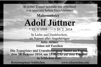 Traueranzeige von Adolf Jüttner von lausitzer_rundschau