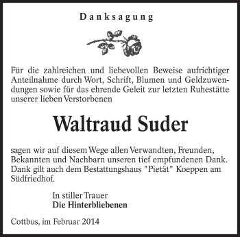 Traueranzeige von Waltraud Suder von lausitzer_rundschau