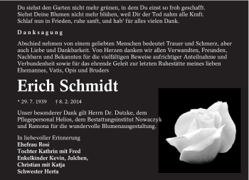 Traueranzeige von Erich Schmidt von lausitzer_rundschau