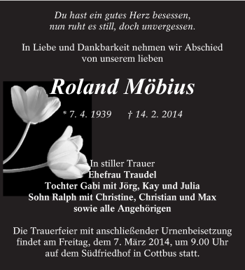 Traueranzeige von Roland Möbius von lausitzer_rundschau