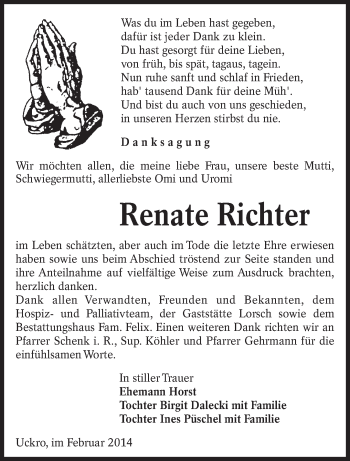 Traueranzeige von Renate Richter von lausitzer_rundschau