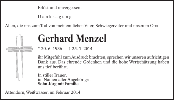 Traueranzeige von Gerhard Menzel von lausitzer_rundschau