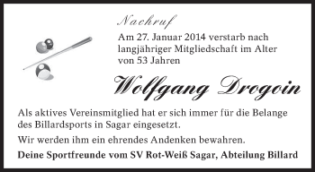 Traueranzeige von Wolfgang Drogoin von lausitzer_rundschau