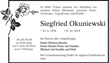 Traueranzeige von Siegfried Okuniewski von lausitzer_rundschau