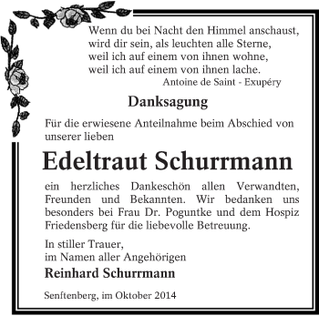 Traueranzeige von Edeltraut Schurrmann von lausitzer_rundschau