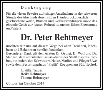 Traueranzeige von Peter Rehtmeyer von lausitzer_rundschau