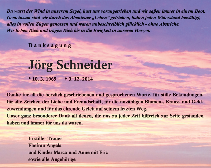  Traueranzeige für Jörg Schneider vom 14.12.2014 aus lausitzer_rundschau