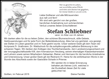 Traueranzeige von Stefan Schliebner von lausitzer_rundschau