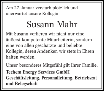 Traueranzeige von Susann Mahr von lausitzer_rundschau