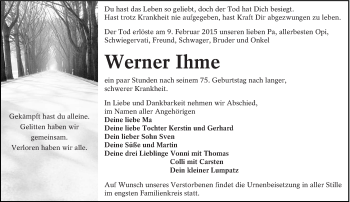 Traueranzeige von Werner Ihme von lausitzer_rundschau