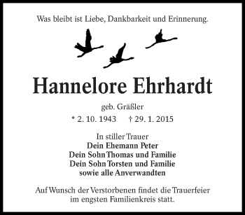 Traueranzeige von Hannelore Ehrhardt von lausitzer_rundschau