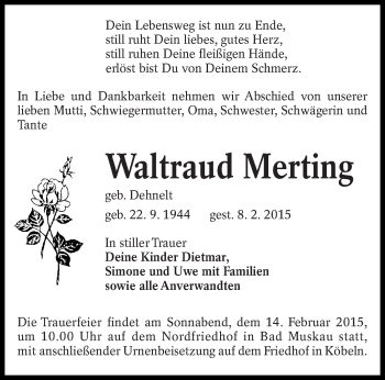 Traueranzeige von Waltraud Merting von lausitzer_rundschau
