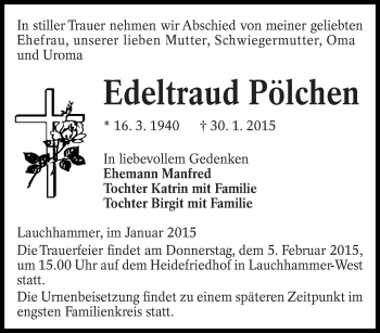 Traueranzeige von Edeltraud Pölchen von lausitzer_rundschau