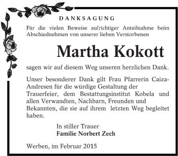 Traueranzeige von Martha Kokott von lausitzer_rundschau