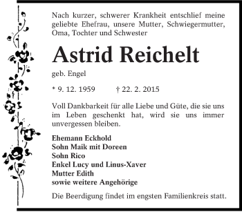 Traueranzeige von Astrid Reichelt von lausitzer_rundschau