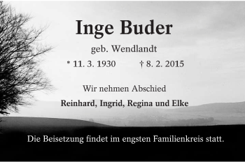 Traueranzeige von Inge Buder von lausitzer_rundschau