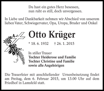Traueranzeige von Otto Krüger von lausitzer_rundschau