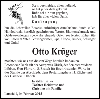 Traueranzeige von Otto Krüger von lausitzer_rundschau