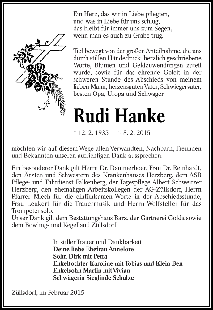  Traueranzeige für Rudi Hanke vom 07.03.2015 aus lausitzer_rundschau