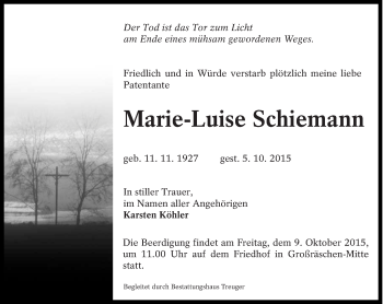 Traueranzeige von Marie-Luise Schiemann von lausitzer_rundschau