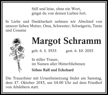 Traueranzeige von Margot Schramm von lausitzer_rundschau