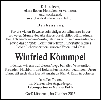 Traueranzeige von Winfried Kömmpel von lausitzer_rundschau