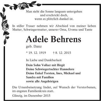 Traueranzeige von Adele Behrens von lausitzer_rundschau