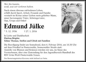 Traueranzeige von Edmund Jülke von lausitzer_rundschau