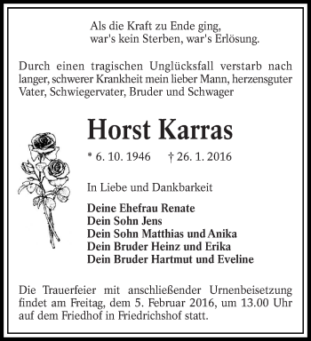 Traueranzeige von Horst Karras von lausitzer_rundschau
