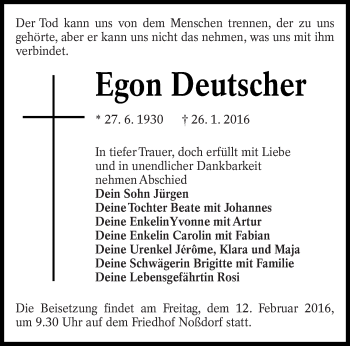 Traueranzeige von Egon Deutscher von lausitzer_rundschau