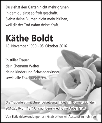 Traueranzeige von Käthe Boldt von lausitzer_rundschau