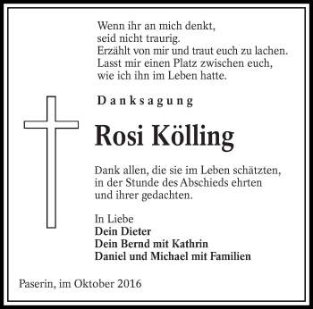 Traueranzeige von Rosi Kölling von lausitzer_rundschau