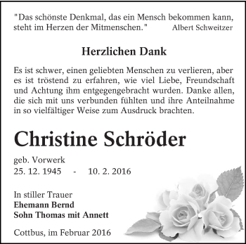 Traueranzeige von Christine Schröder von lausitzer_rundschau