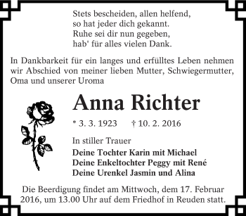 Traueranzeige von Anna Richter von lausitzer_rundschau