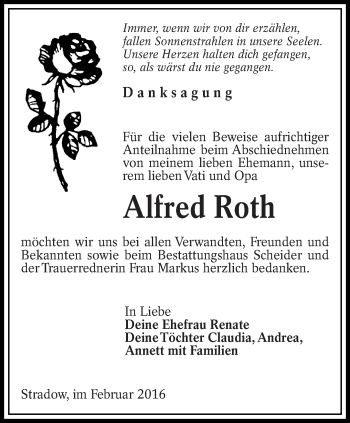 Traueranzeige von Alfred Roth von lausitzer_rundschau