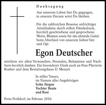 Traueranzeige von Egon Deutscher von lausitzer_rundschau