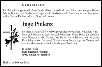 Traueranzeige von Inge Pielenz von lausitzer_rundschau