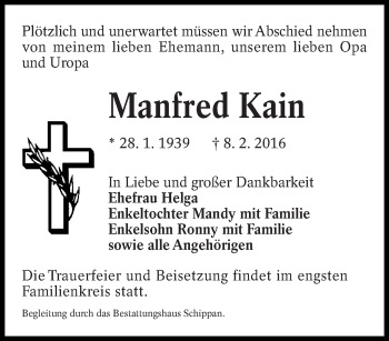 Traueranzeige von Manfred Kain von lausitzer_rundschau