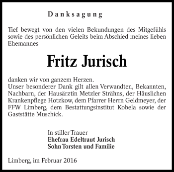Traueranzeige von Fritz Jurisch von lausitzer_rundschau