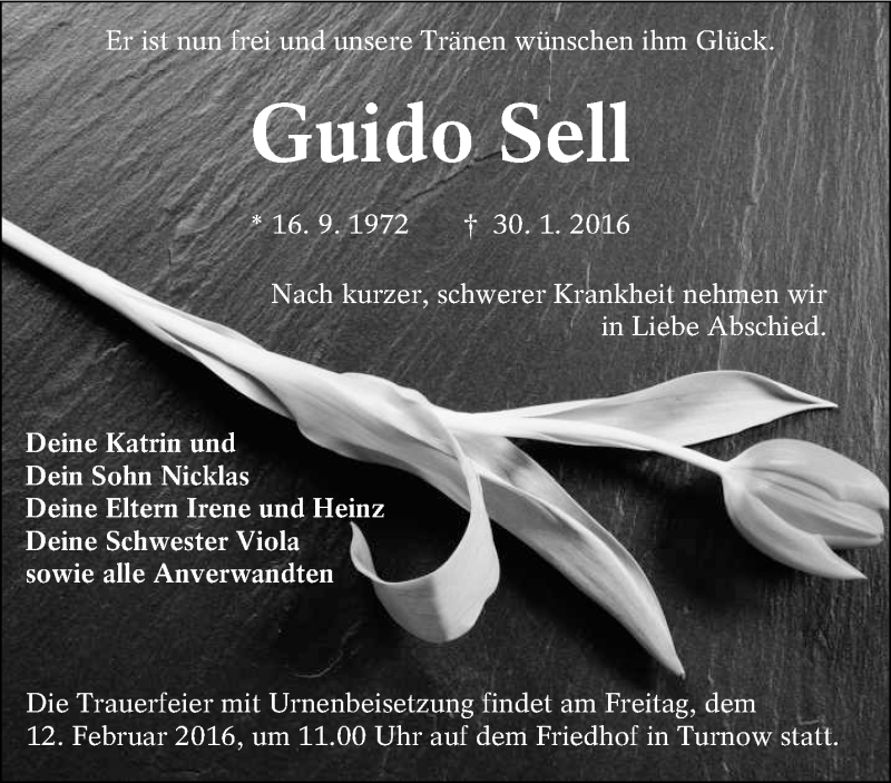  Traueranzeige für Guido Sell vom 06.02.2016 aus lausitzer_rundschau
