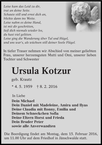 Traueranzeige von Ursula Kotzur von lausitzer_rundschau