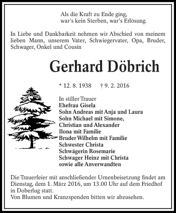 Traueranzeige von Gerhard Döbrich von lausitzer_rundschau