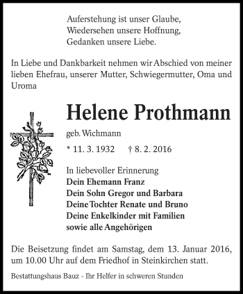 Traueranzeige von Helene Prothmann von lausitzer_rundschau