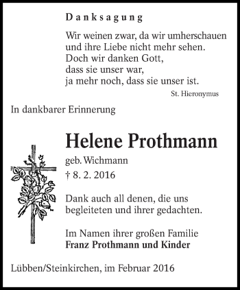Traueranzeige von Helene Prothmann von lausitzer_rundschau